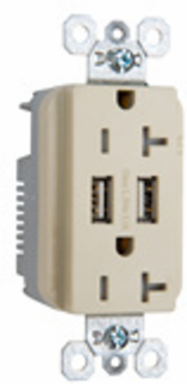 20 Amp 125 Volt Ivory Tamper-Resistant USB Outlet, 3.1A Charging Capability