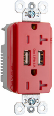 20A 125V Tamper-Resistant USB Outlet, Red, 3.1A Charging Capability