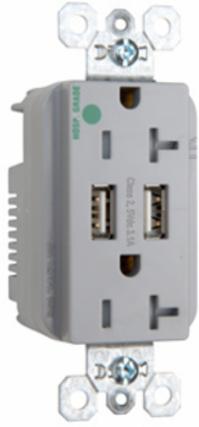 20A 125V Hospital-Grade Tamper-Resistant USB Outlet, Gray, 3.1A Charging