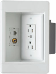 Recessed TV Box with Surge Protective Duplex Outlet, White, Low-Voltage Compatible