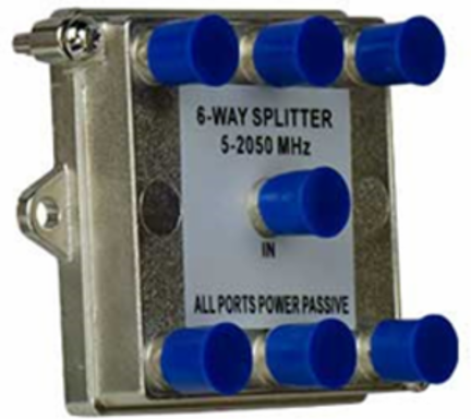 6-Way Vertical Coax Splitter 2 GHz, 2.67" Height x 3.43" Width x 1.14" Depth