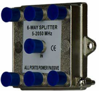 6-Way Vertical Coax Splitter 2 GHz, 2.67" Height x 3.43" Width x 1.14" Depth