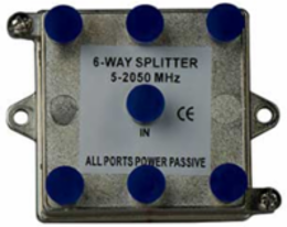 6-Way Vertical Coax Splitter 2 GHz, 2.67" Height x 3.43" Width x 1.14" Depth