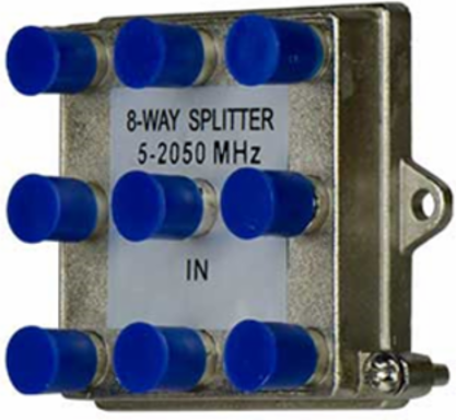 8-Way Vertical Coax Splitter, 2 GHz, Size 3.43" x 2.39" x 1.15"