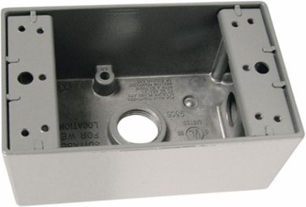 Weatherproof 1 Gang Box, 3 Hole 1/2 Inch, 18.5 Cu.In, Gray, Heavy Aluminum