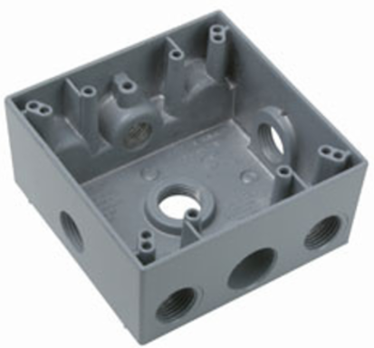 Weatherproof Two Gang Box, 30.5 Cu.In., Heavy Die-Cast Aluminum, Gray