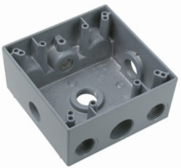 Weatherproof Two Gang Box, 30.5 Cu.In., Heavy Die-Cast Aluminum, Gray