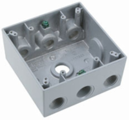 Weatherproof Two Gang Box, Gray, 6 Hole, 30.5 Cu.In.
