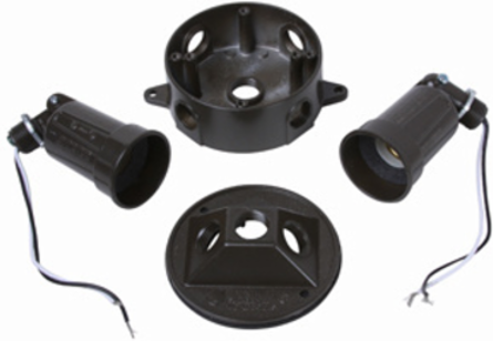 Weatherproof Dual Floodlight Kit, Bronze, UL Listed, Complete Installation Kit