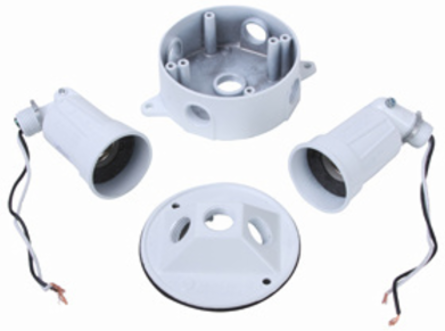 Weatherproof Dual Floodlight Kit, White, Includes Box and Cover