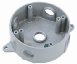 Weatherproof Round Die-Cast Aluminum Box 4 Inch 5 Hole 16.1 Cu.In. Gray