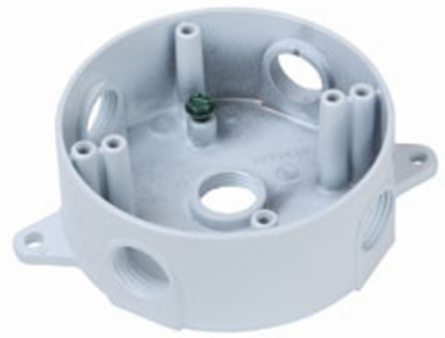 Weatherproof 4 Inch Round Die-Cast Aluminum Box, White, 5 Holes
