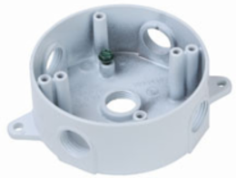 Weatherproof 4 Inch Round Die-Cast Aluminum Box, White, 5 Holes