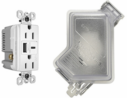 15W Spec Grade Weather-Resistant USB Outlet, Type A/C, 15A, Tamper-Resistant, Brown