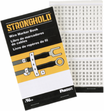 StrongHold™ PCMB-2 Pre-Printed Wire Marker Book, 2, Vinyl Cloth, White, Black