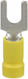 Pan-Term® PV10-10F-D Fork Terminal, Yellow, Vinyl, 10-14 AWG, #10 Stud, PK500