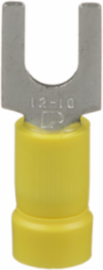 Pan-Term® PV10-10F-L Fork Terminal, Yellow, Vinyl, 10-14 AWG, #10 Stud, PK50