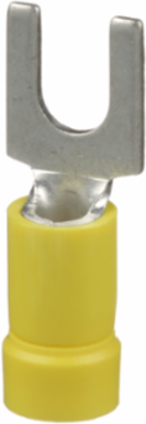 Pan-Term® PV10-10F-L Fork Terminal, Yellow, Vinyl, 10-14 AWG, #10 Stud, PK50