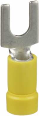 Pan-Term® PV10-10F-L Fork Terminal, Yellow, Vinyl, 10-14 AWG, #10 Stud, PK50