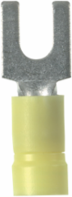 Pan-Term® PV10-6F-L Fork Terminal, Yellow, Vinyl, 10-14 AWG, #6 Stud, PK50