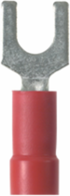 Pan-Term® PV18-6F-CY Fork Terminal, Red, Vinyl, 16-22 AWG, #6 Stud, PK100
