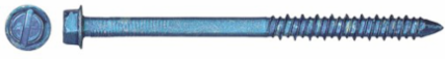 1/4 Inch x 4 Inch Hex Washer Head Slotted Concrete Screw - Carbon Steel, #14 Diameter
