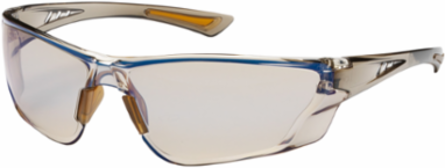 Rimless Safety Glasses with Translucent Brown Temple, I/O Blue Lens and Anti-Scratch / Anti-Fog Coating, Brown, OS