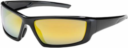 Full Frame Safety Glasses with Black Frame, Gold Mirror Plus Lens and Anti-Scratch / Anti-Reflective Coating, Black, OS