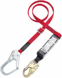 Polyester Single-Leg Ajustable Lanyard With Energy Absorber, Snap Hook and Rebar Hook Connectors - 1"
