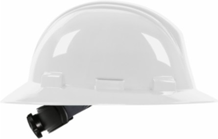 Full Brim Hard Hat with HDPE Shell, 4-Point Textile Suspension and Wheel Ratchet Adjustment - White