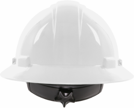 Full Brim Hard Hat with HDPE Shell, 4-Point Textile Suspension and Wheel Ratchet Adjustment - White