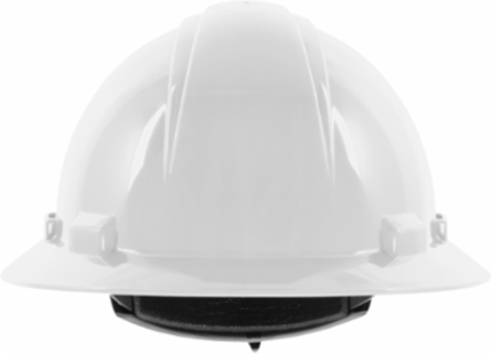 Full Brim Hard Hat with HDPE Shell, 4-Point Textile Suspension and Wheel Ratchet Adjustment - White