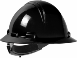 Full Brim Hard Hat with HDPE Shell, 4-Point Textile Suspension and Wheel Ratchet Adjustment - Black