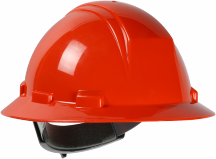 Type II Full Brim Hard Hat with HDPE Shell, 4-Point Textile Suspension and Wheel Ratchet Adjustment