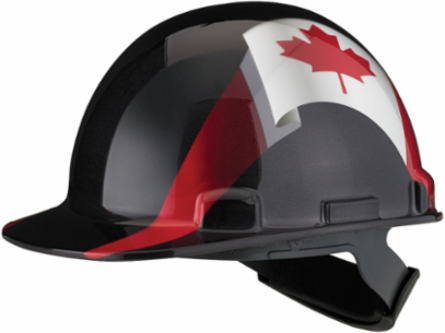 Cap Style Hard Hat, Canada Flag Wrap, with Lightweight Polycarbonate/ABS Shell, 4-Point Nylon Suspension and "Sure-Lock" Ratchet Adjustment - Type 1 Class E