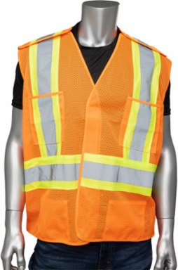 ANSI Type R Class 2 and CSA Z96 Two-Tone X-Back Breakaway Mesh Vest with "D" Ring Access