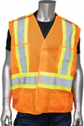 ANSI Type R Class 2 and CSA Z96 Two-Tone X-Back Breakaway Mesh Vest with "D" Ring Access