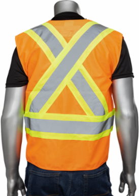 ANSI Type R Class 2 and CSA Z96 Two-Tone X-Back Breakaway Mesh Vest with "D" Ring Access