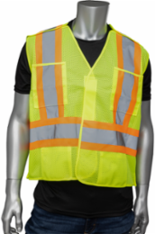 ANSI Type R Class 2 and CSA Z96 Two-Tone X-Back Breakaway Mesh Vest with "D" Ring Access