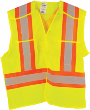 ANSI Type R Class 2 and CSA Z96 Two-Tone X-Back Breakaway Mesh Vest with "D" Ring Access