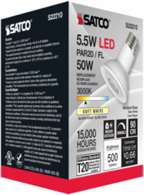 5.5 Watt PAR20 LED Bulb - 90 CRI - 3000K - 40 Beam Angle - Dimmable - Medium Base - 120 Volt