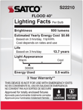 5.5 Watt PAR20 LED Bulb - 90 CRI - 3000K - 40 Beam Angle - Dimmable - Medium Base - 120 Volt