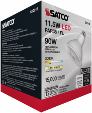 PAR38 LED 11.5 Watt 90 CRI 1000 Lumens 3000K 40° Beam Angle Medium Base 120 Volt