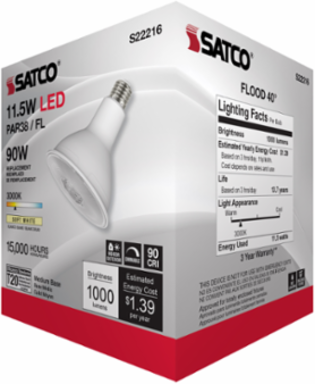 PAR38 LED 11.5 Watt 90 CRI 1000 Lumens 3000K 40° Beam Angle Medium Base 120 Volt