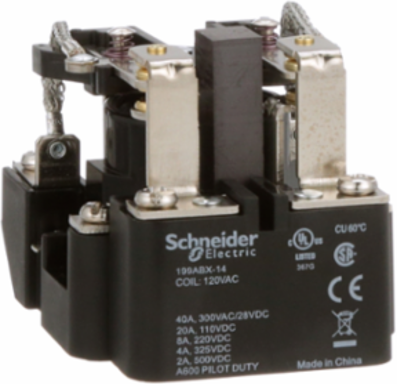 Power relay, SE Relays, DPDT, 40A, 120 VAC, magnetic blowout, open type