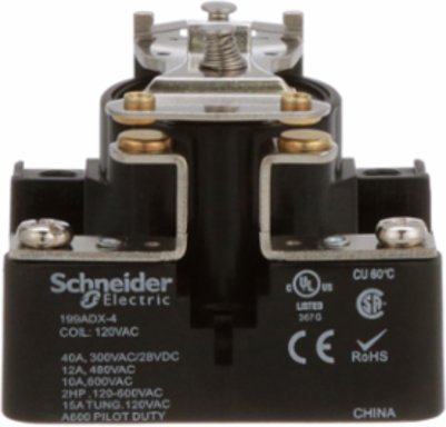 Power relay, SE Relays, SPST-NO-DM, 40A, 120 VAC, open type,