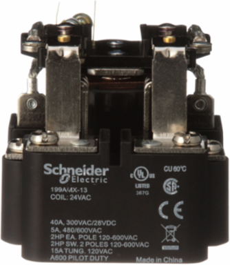 Power Relay, DPDT, auxiliary switch, open cover type, screw terminal, 40A, 24V AC, 2 C/O