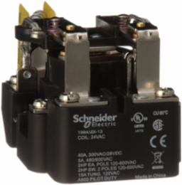 Power Relay, DPDT, auxiliary switch, open cover type, screw terminal, 40A, 24V AC, 2 C/O