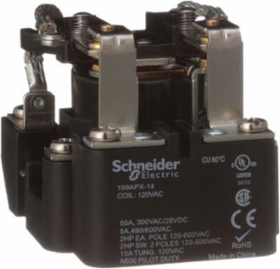 Power relay, SE Relays, DPDT, 50A, 120 VAC, open type, heavy duty