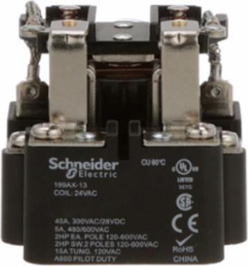 Power relay, SE Relays, DPDT, 40A, 24 VAC, open type, heavy duty